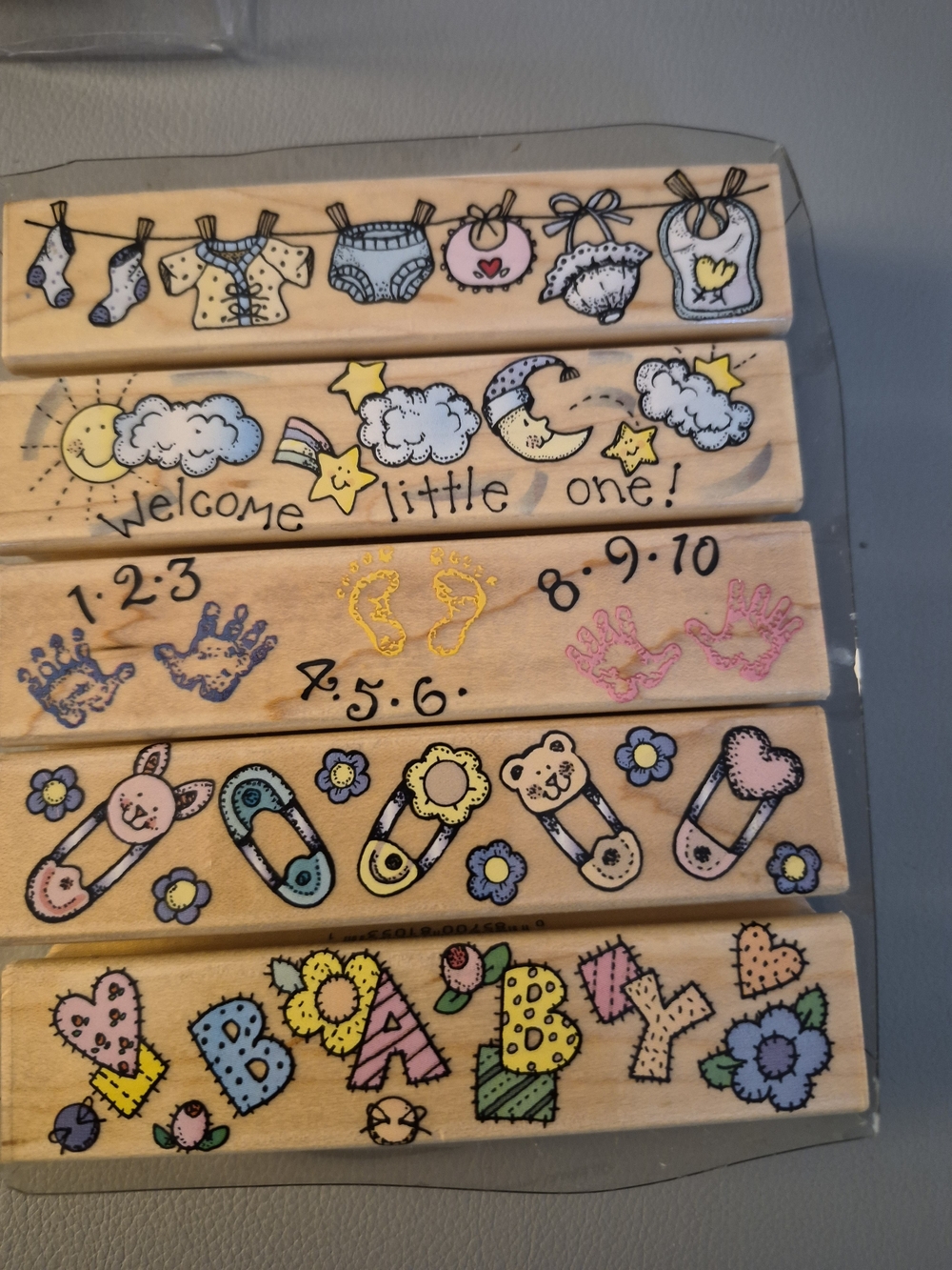 Wooden Baby-Themed Stamp Set - Pastel Multi